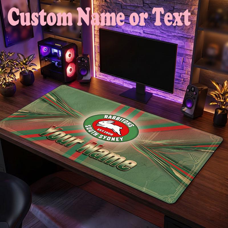 South Sydney Rabbitohs Customized Name Text Mouse Pad, Large Desk Mouse Mat Personalized Home Office Present