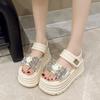 Fashion 8CM Women Summer High Platform Sandals Glitter Slides 2025 Crystal Butterfly-knot Shoes Woman Pantofle Soft Beach Slides Zapatos