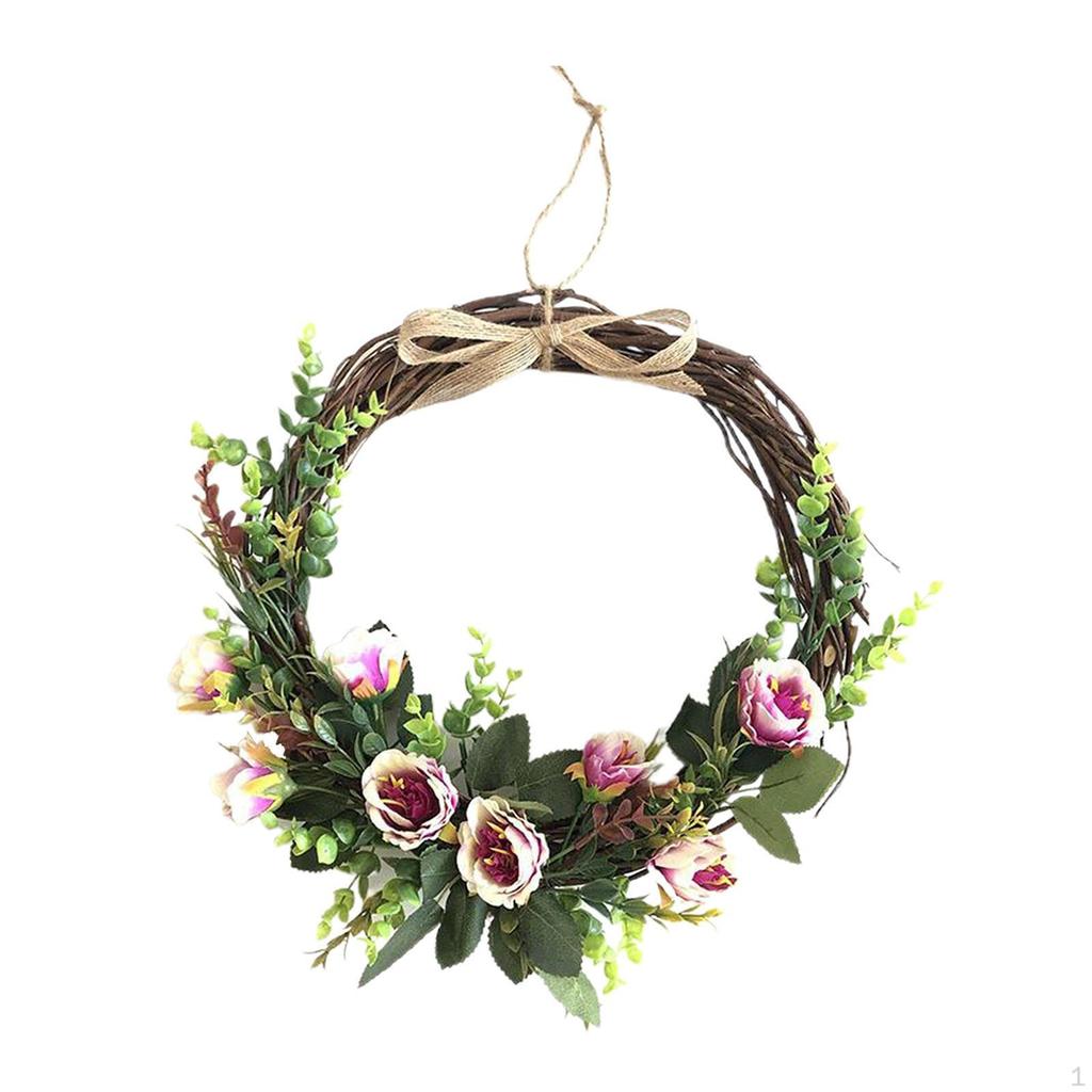 Artificial Flower Garland - Spring Decorative Silk Door Wreaths with Rattan Hoop And Green Leaves