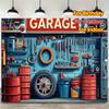 2D Blue Red Garage Tools Happy Birthday Backdrop with Mechanic Tools