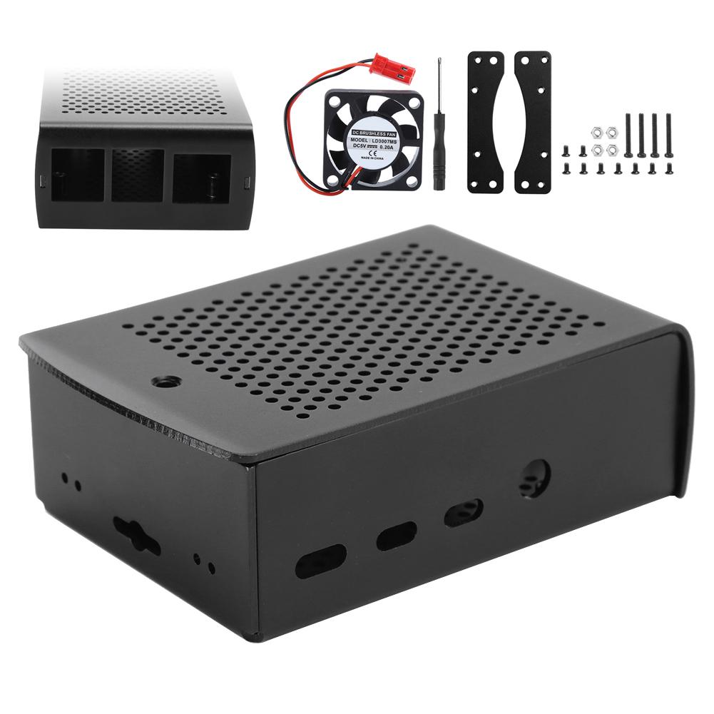 Aluminum Alloy Protective Case Cover Enclosure with Cooling Fan for Raspberry Pi 4B(Black Shell Aluminum Alloy Shell