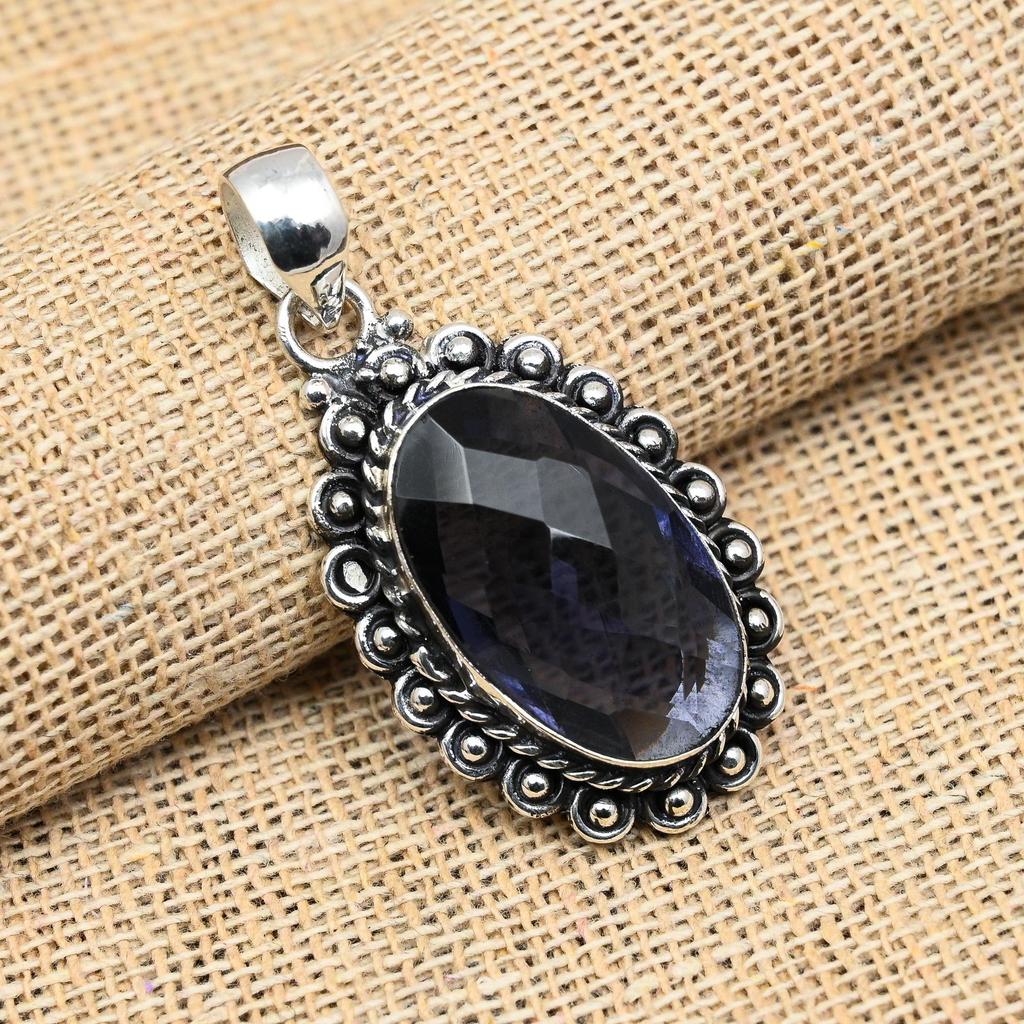 Spectacular Iolite Gemstone Handmade 925 Solid Sterling Silver Jewelry Superb Pendant For Women