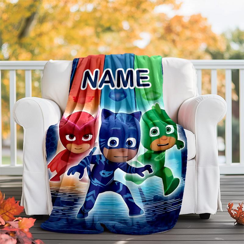 Customizable PJ Marks Throw Blanket – Personalized Name, All-Season Cozy Snug Blanket, Machine Washable, Personalized Blanket