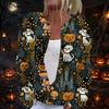 Women's Long Sleeve Knit Cardigan with Halloween Pattern Button Front for Casual Wear
