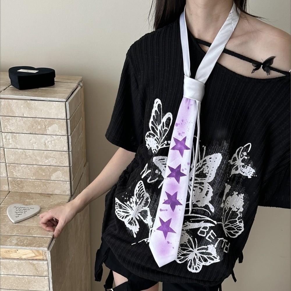 Y2K Star Tie Sweet Unisex Necktie Creative Glossy Tie Party