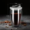 Doppelwandige Isoliergläser Kaffeetasse mit Silikondeckel, Hohes Borosilikatglas Kaffeetasse Tragbar 250/350/450ml Latte Tassen