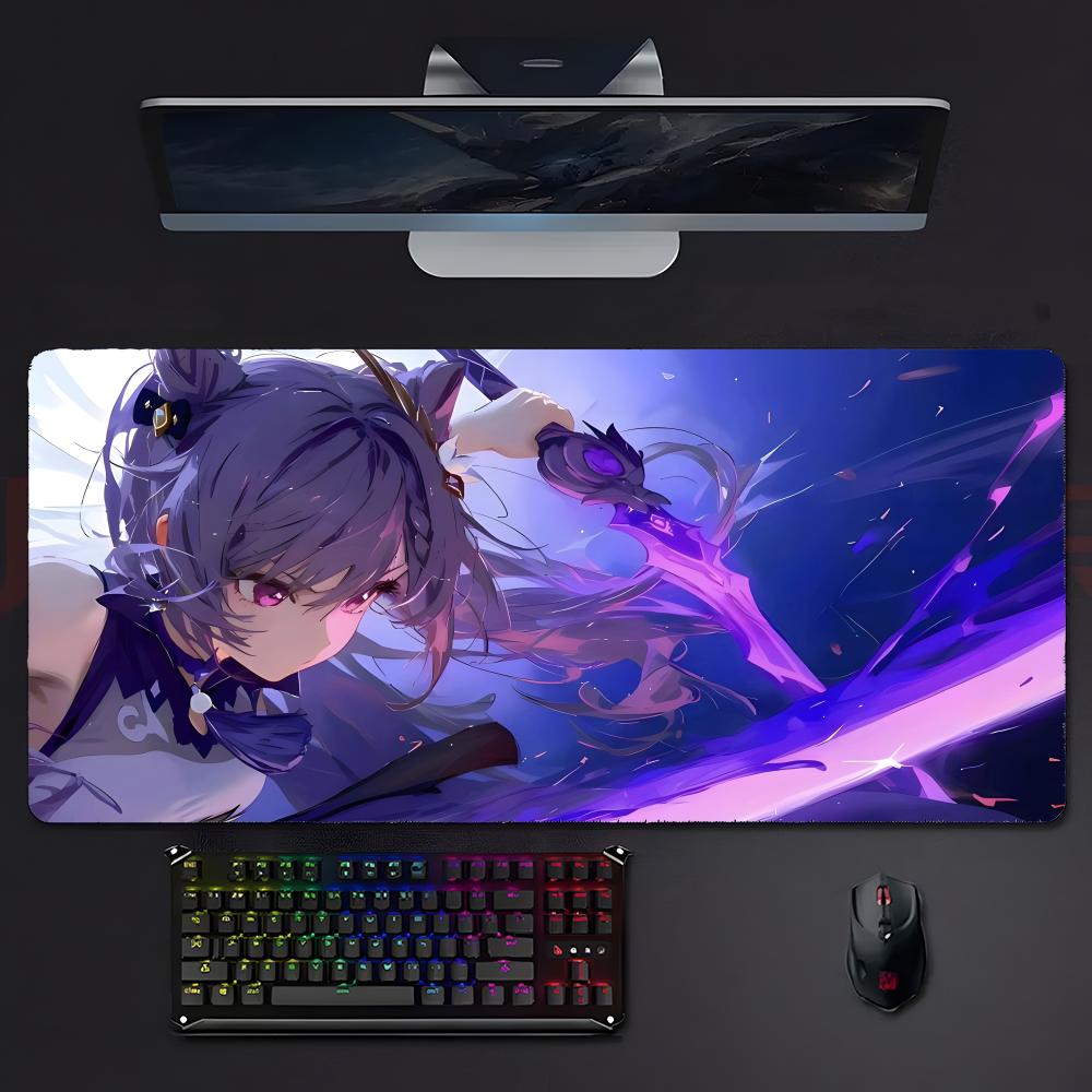 Cool Elegant Game Genshin Impact Keqing Mouse Pad Large Gaming Mousepad With Stitched Edges Thickened Desk Mat Pc