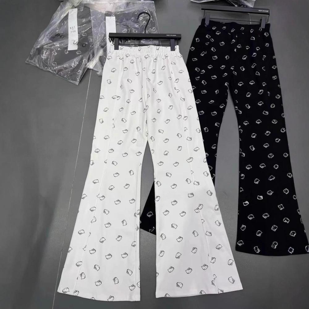 High Waist Blue Smiley Micro Flare Wide Leg Pants for Women - Slimming, Floor-Length, Spring/Autumn, Straight Loose Fit