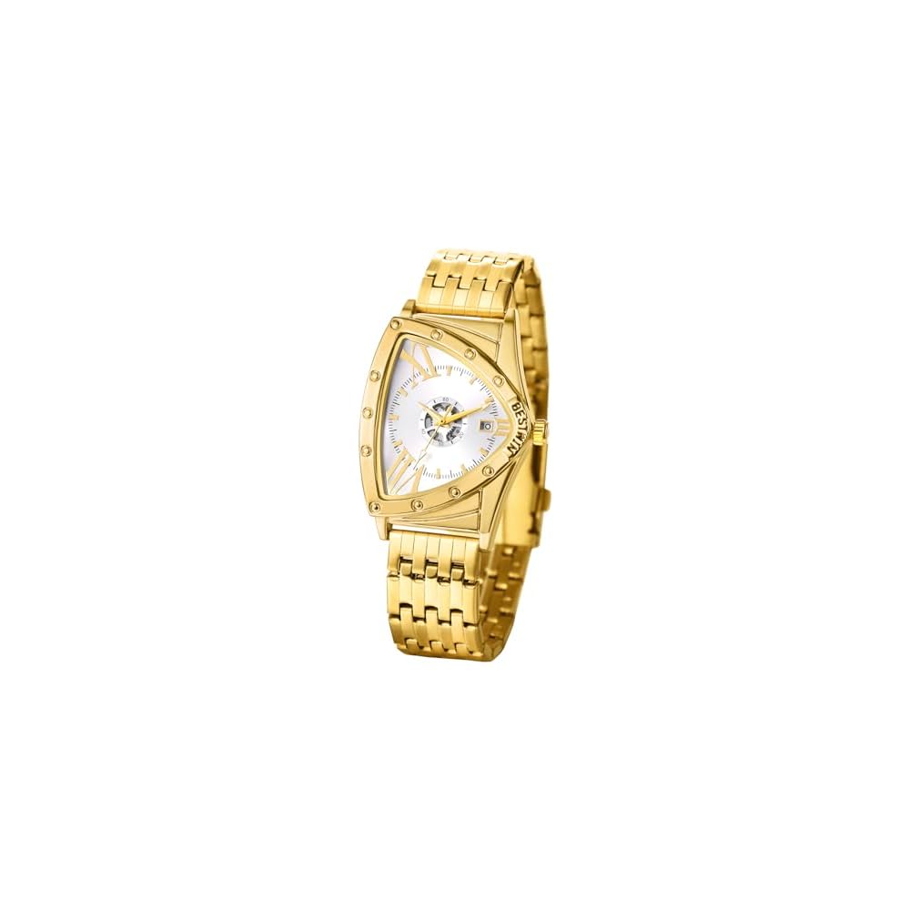 Men s Triangular Analog Watch Waterproof Stainless Steel Antique Silver Gold Calendar Accessory