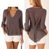 Elegant Women's Long Sleeve V Neck Loose Chiffon Blouse In 11 Stylish Colors And Sizes
