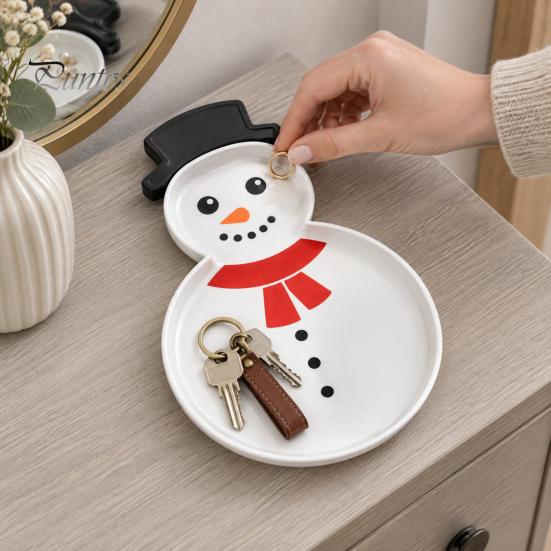 Christmas Snowman Serving Tray Tray, Holiday Party Decorative 3D Storage Printed Platter Dish for Snacks, Candies, Goodies, Jewelry Partitioned Candy