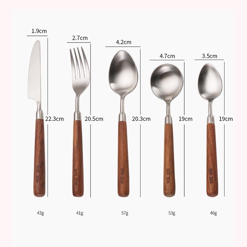 Walnut Stainless Steel Kitchen Sets, Steak Knife, Fork, Spoon, High-End Practical Restaurant Sets, 5Pcs, 304