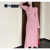 Temperament Autumn and winter Slim-fitting and thin waist-bottomed knitted dress V-neck with coat New sweater dress