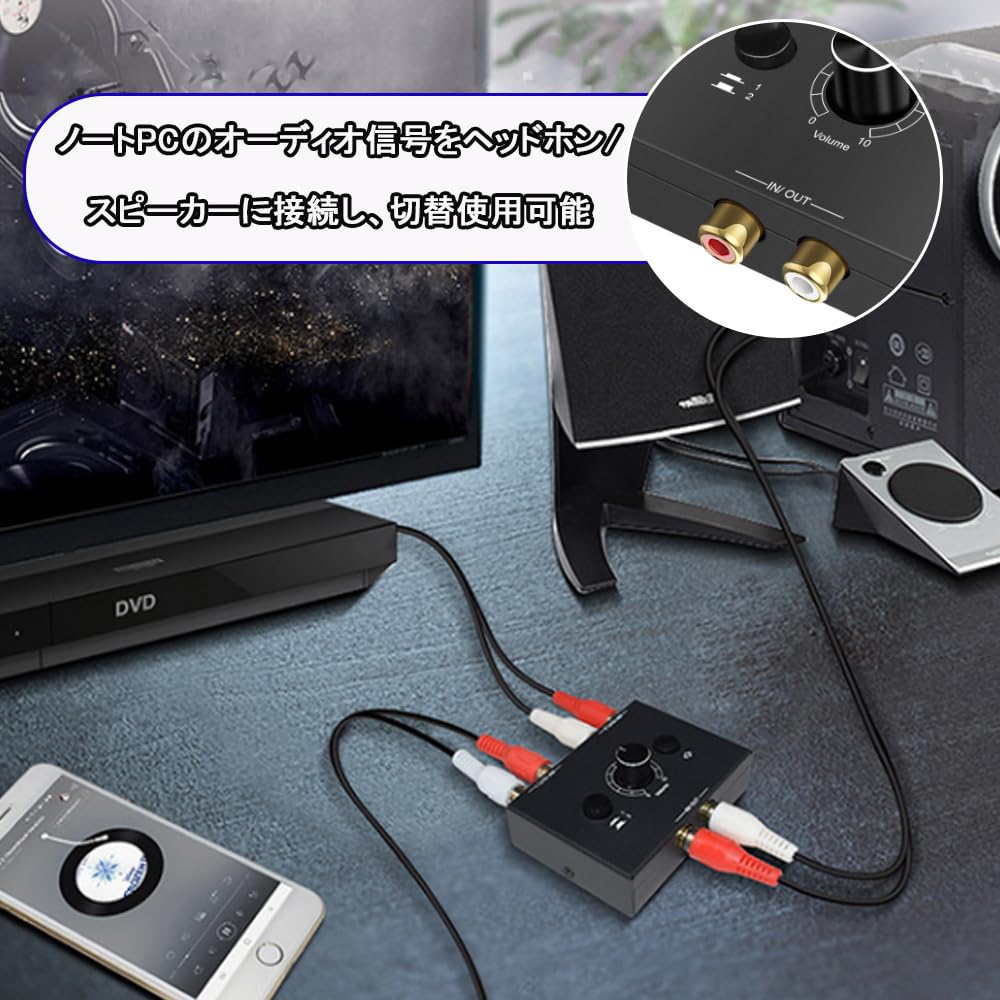 YFFSFDC Bidirectional RCA Stereo Audio Switcher HiFi AV Sound Channel 1 Input 2 Output 2 Input 1 Output Compatible with Stereo CD Players RCA Stereo