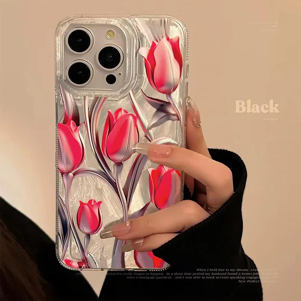 

Colorful Tulip Pattern Laser Case For Samsung Galaxy S25 S24 Ultra S23 FE S22 Plus S21S20 A15 A35 A54 A55 back cover Samsung A15