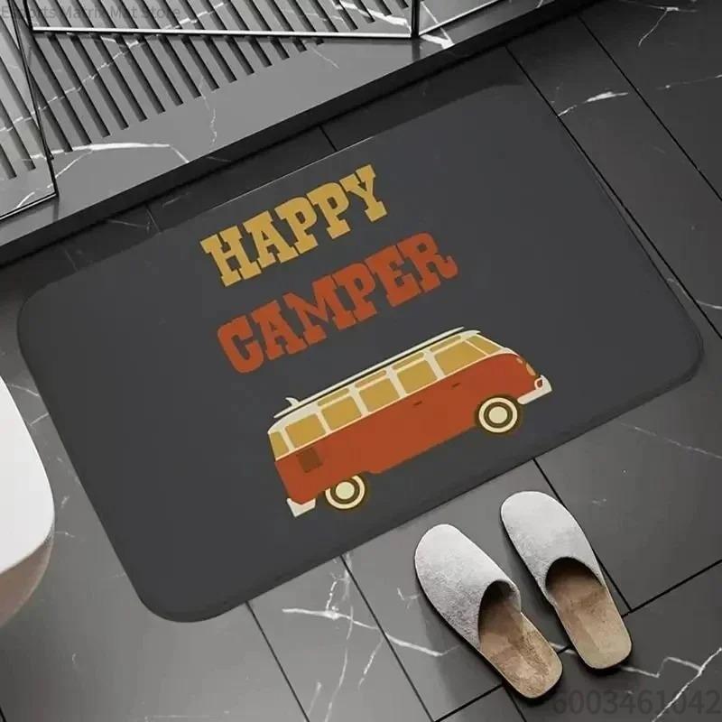 Happy Campers Car Pattern Entrance Floor Mat Bathroom Absorbent Foot Door Mat Decoration Home Rugbedroom Living Room