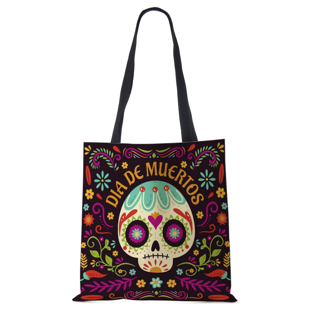Abstract Art Skull Horror Print Shopping Bags Women Folding Reusable Customize Tote Shoulder Bag Canvas Groceries Handbags 2022 CLE