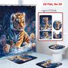 4Pcs Snowy Rose Tiger Shower Curtain Set with Non-Slip Bath Mat, Toilet Lid Cover, Contour Rug & 12 Hooks, Bathroom Decor