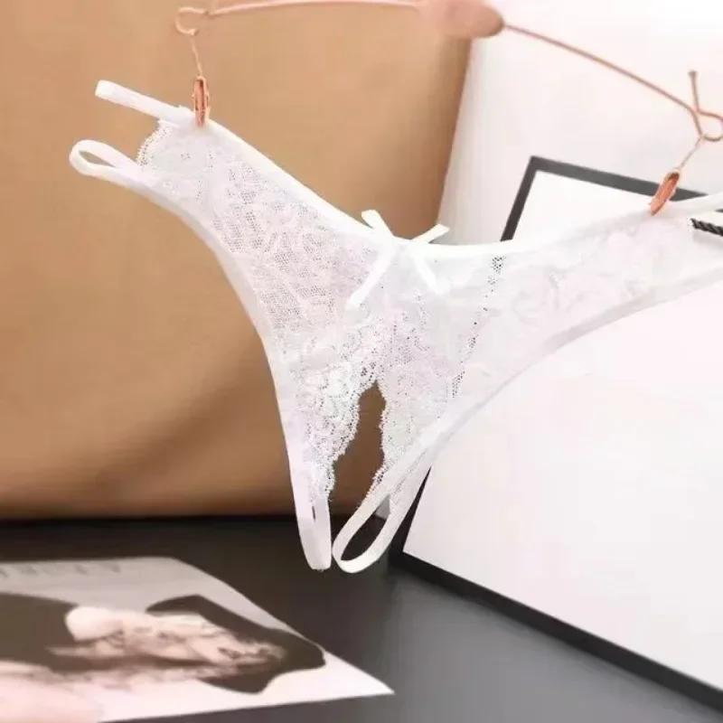 Sexy Lingerie Women's Panties Crotch Opening Transparent G-strings Thongs Solid Bowknot Underwear for Ladies Women Lace Pantys