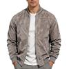 Men S Suede Jacket Stand Collar Long Sleeve Zip Up Casual Coat