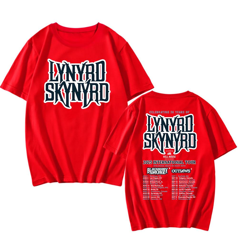 

Футболка Международного тура 2025 Рок-группа LYNYRDSKYNYRD Футболки Гранж Мода Унисекс Уличная одежда Летняя Свободная Мужская Футболка Футболки XXL