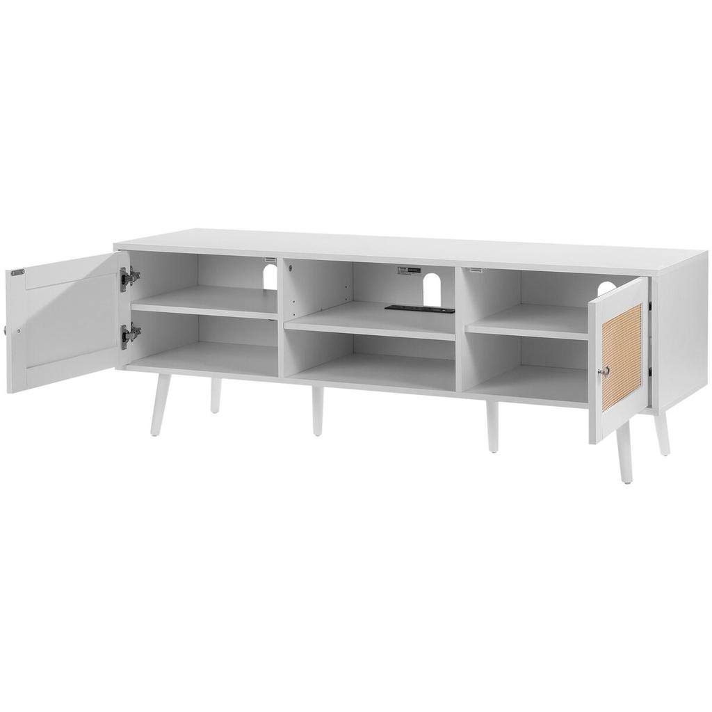 Rattan TV Stand for 65" TV Boho TV Stand with Build-in Socket White
