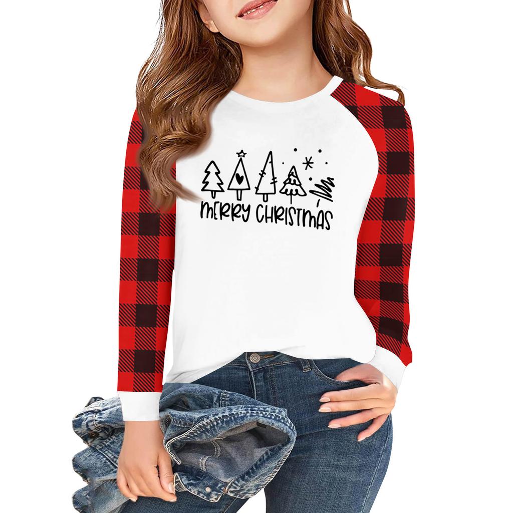 Lányok Hosszú Ujjú Karácsonyi Nap Pólók Gyerekek Őszi Felsők Kereknyakú Alap Pólók 5-14É