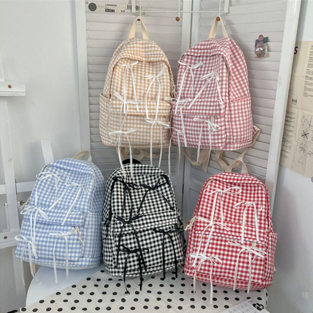 

Нейлоновый рюкзак с бантом в корейском стиле, клетчатый рюкзак, модная школьная сумка для школьников