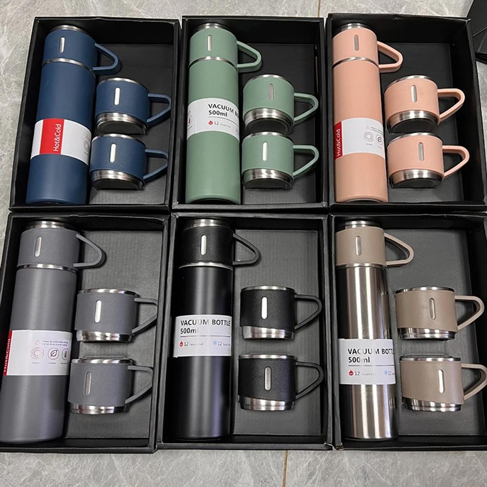 Set Regalo Tazze Termiche in Acciaio Inossidabile 500ML Stile Ufficio Business Borraccia Termica Sottovuoto Borracce da Esterno Isolamento Termico Tazza per Coppia.