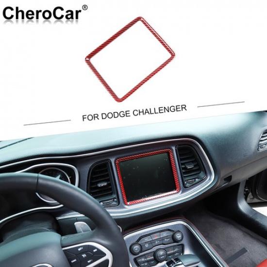 Dash GPS Navigation Screen Frame Trim for 2015+ Dodge Challenger Red Red Carbon