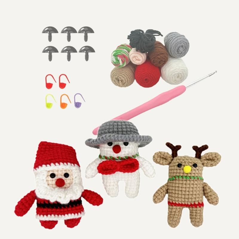 Beginners Crochet Kits DIY Crochet Christmas Kits Including Crochet Hook, Yarn Balls, Needle, Instructions, Accessories