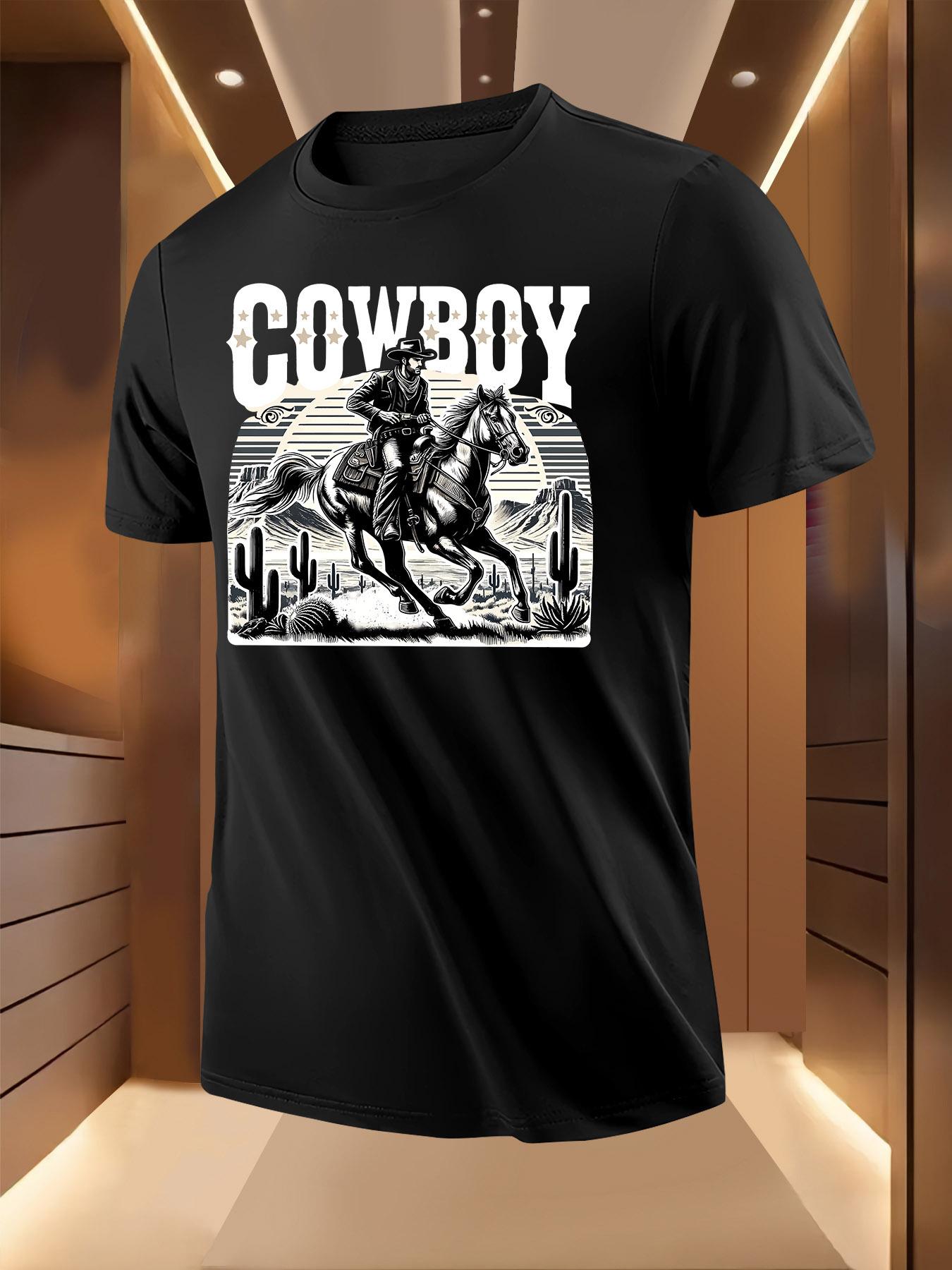 Black White Cowboy Print Tshirt - Breathable Lightweight ... L