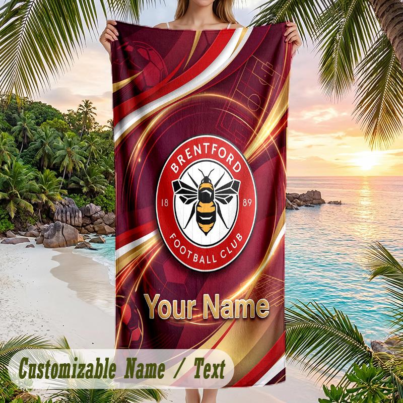 Beach Towel Brentford Football Print Custom Name Text Soft Towel for Swimming Pool