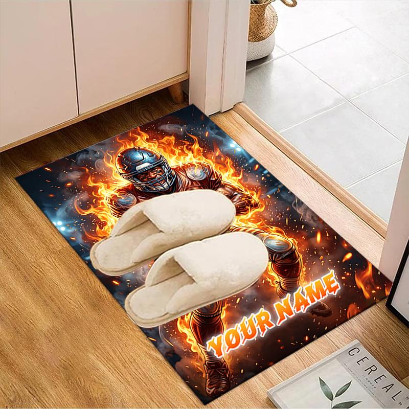 1PC Custom Name Flaming Football Player Theme Floor Mat Ideal for Living Room, Game Rooms, Office, Bedroom,Floor Mat Playful Design251