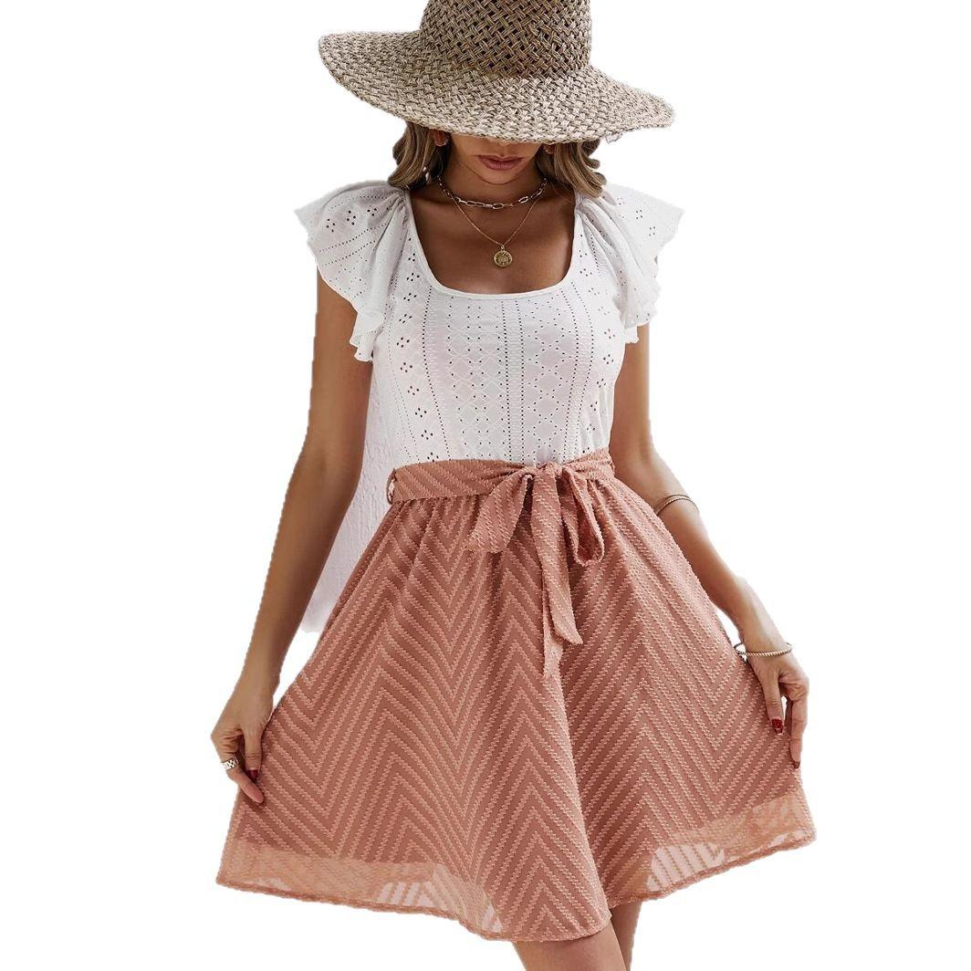 

Женское бохо летнее повседневное цельное платье с оборками и короткими рукавами из кружева и сетки XL