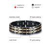 Ikuinen Health Mens Hand Chain Black Double Row Gold Color Bio Magnetic Bracelet 15mm Wide Stainless Steel Bracelets For Man
