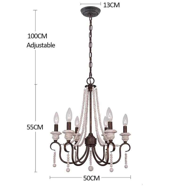 

French Countryside Wooden Bead Chandelier Farmhouse Wooden Pendant Lights For Dining Room Rustic Kitchen Indoor Decoration Lamp