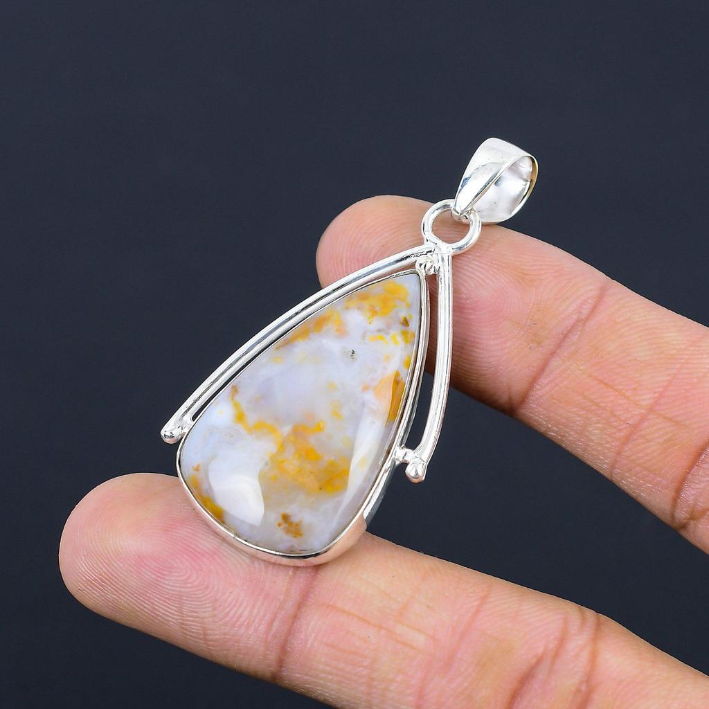 Wedding Gift For Her 925 Silver Natural Polka Dot Agate Gemstone Pendant