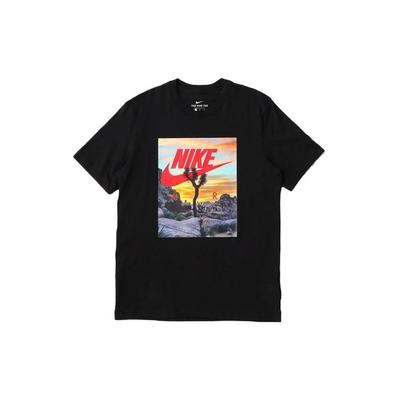 Sportbekleidung Sonnenuntergangs-Print Rundhals-T-Shirt Herren Tops Schwarz CT6885-010