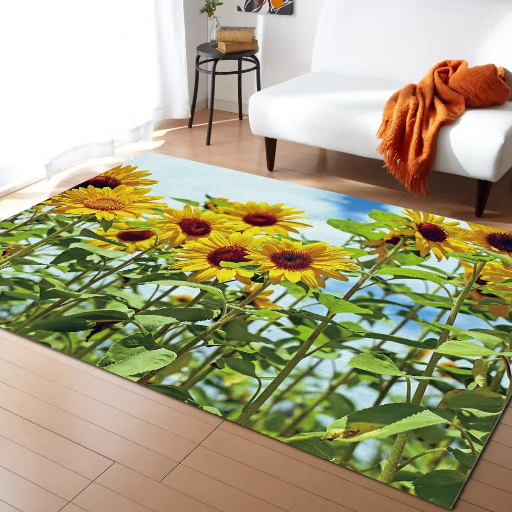 Positive Summer Spring Sunflower Field Carpets for Living Room Decor Hallway Balcony Floor Mats Leisure Sofa Coffee Table Mat