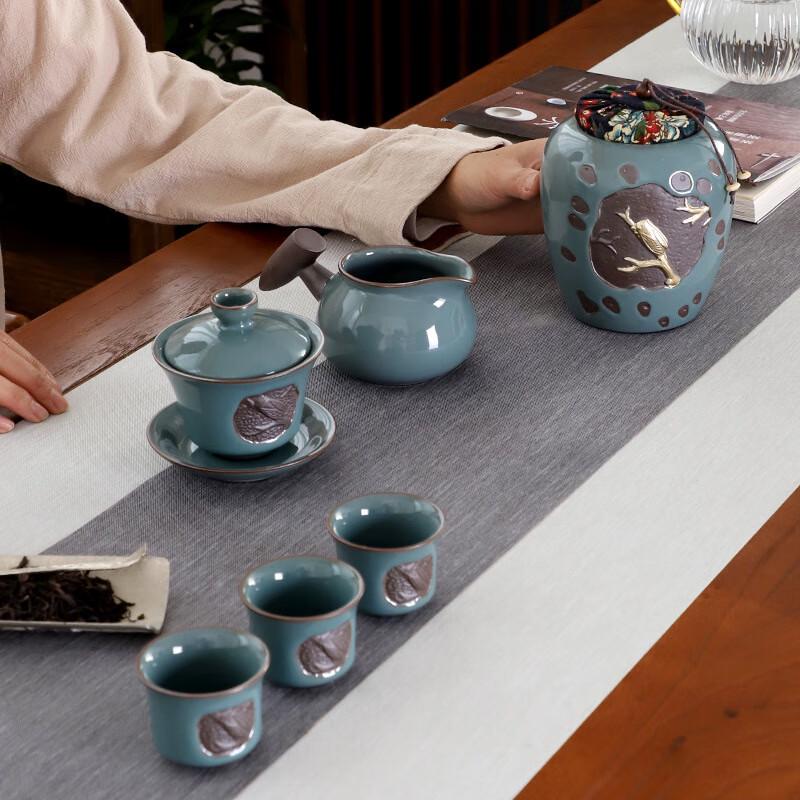 Ge Kiln Ceramic Gongfu Tea Set - Lotus Rhyme Automatic 12-Piece