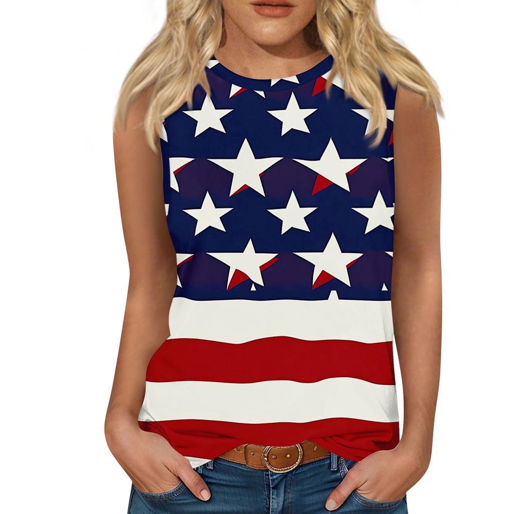 Dámská ležérní vesta s kulatým výstřihem a potiskem bez rukávů