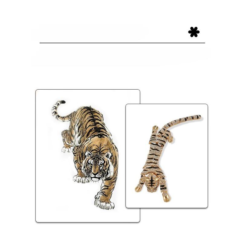 European and American Exaggerated Heavy Industry Animal Tiger Brooch, Large Size, Alloy Diamond Inlaid, Tiger Chest Flower Brooch