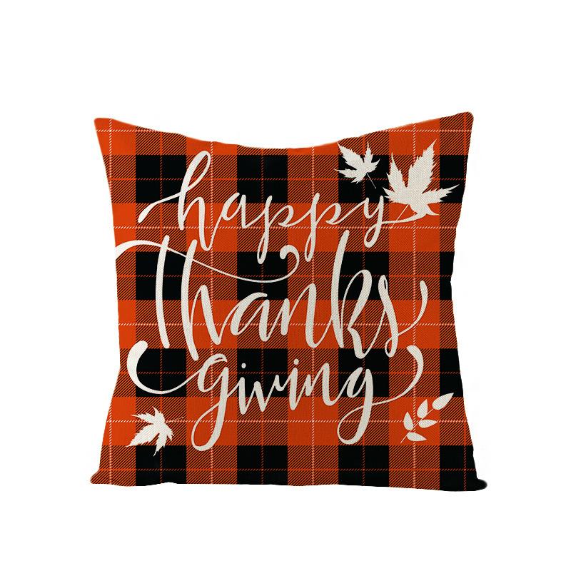 Autumn Maple Leaf Pumpkin Print Polyester Pillow Cover Home Furnishings Letter Plaid Sofa Cushion