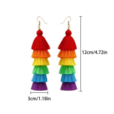 Hot Geometry Multi Color Splicing Tassel Long Earrings for Women Trendy Fashionable Versatile Exaggerated Personalized Jewelry