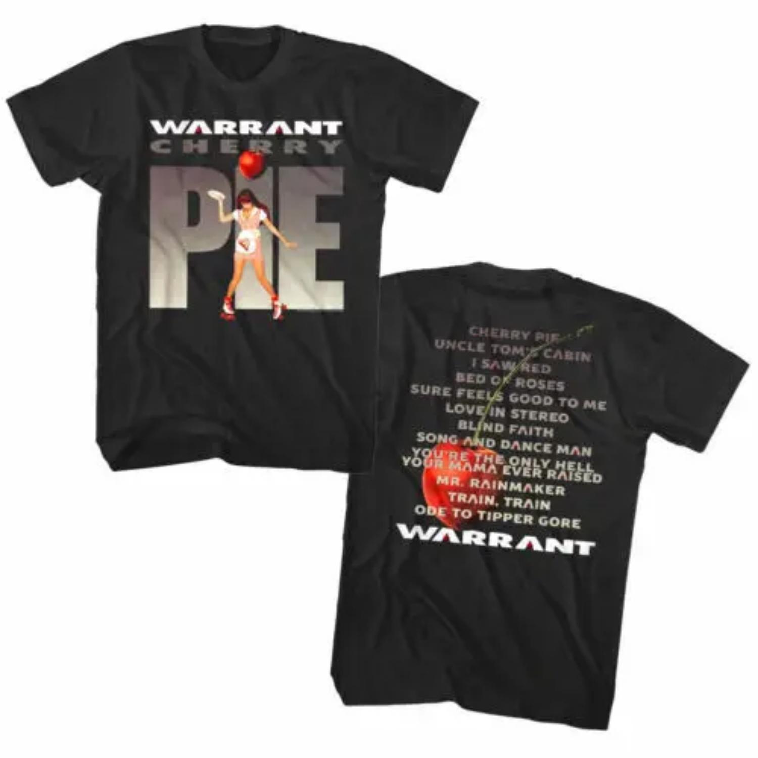 Warrant Cherry Pie Men s T shirt Album Cover Art Song List Waitress Metal Band S чёрный