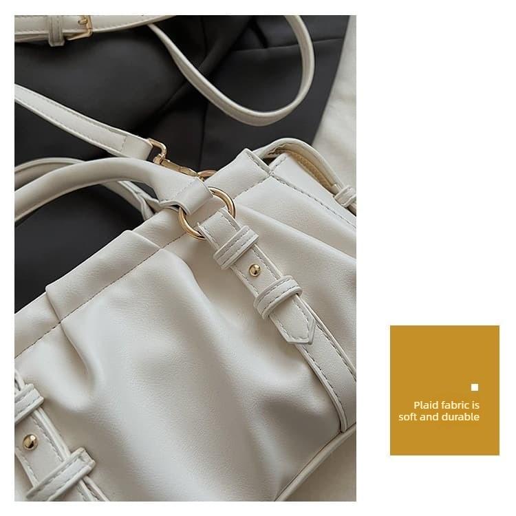 Folded Boston Bag Women's Soft Leather Handheld Shoulder Bag