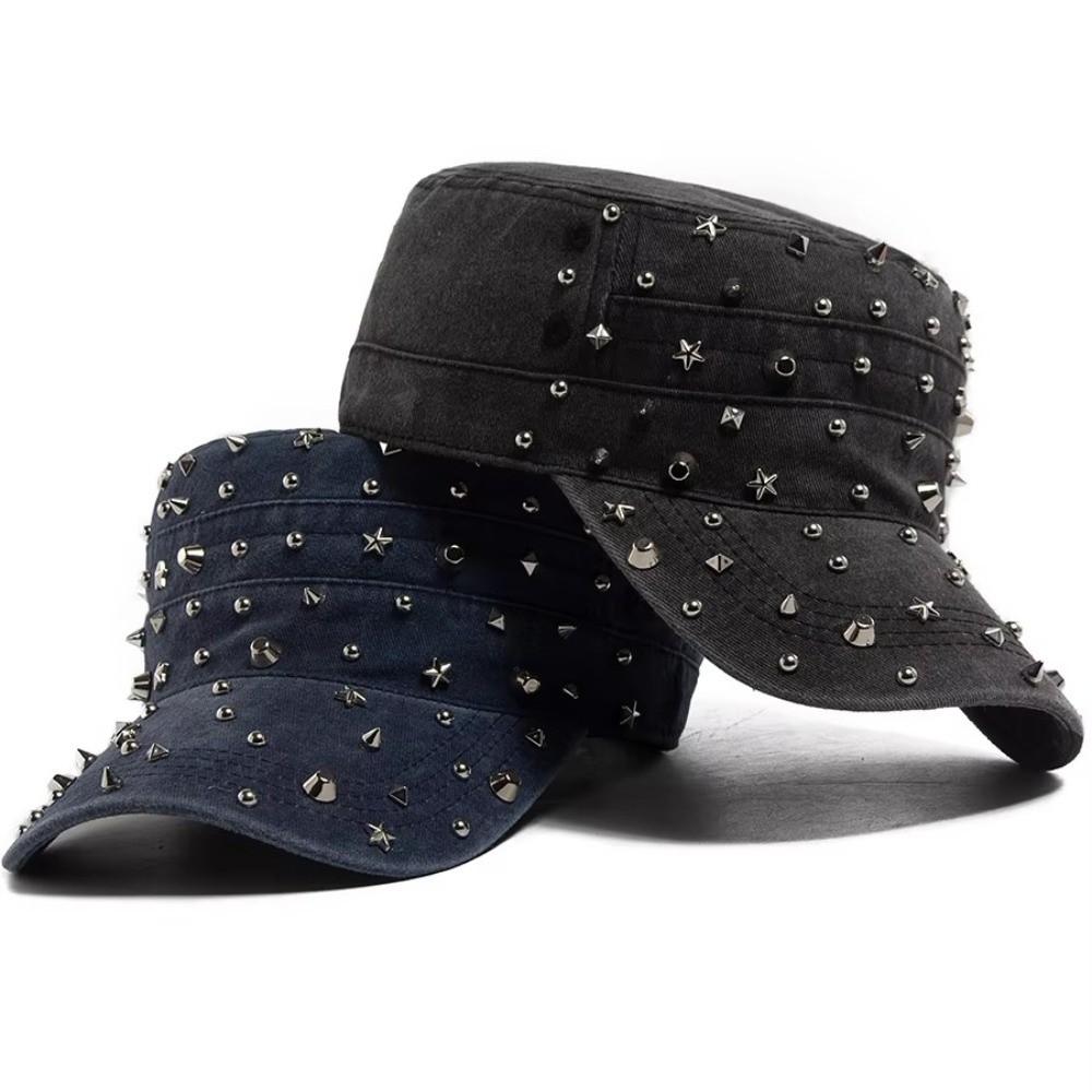 Adjustable Flat Hat Cap Rivet Design Trucker Hat Vintage Baseball Cap  For Women Men