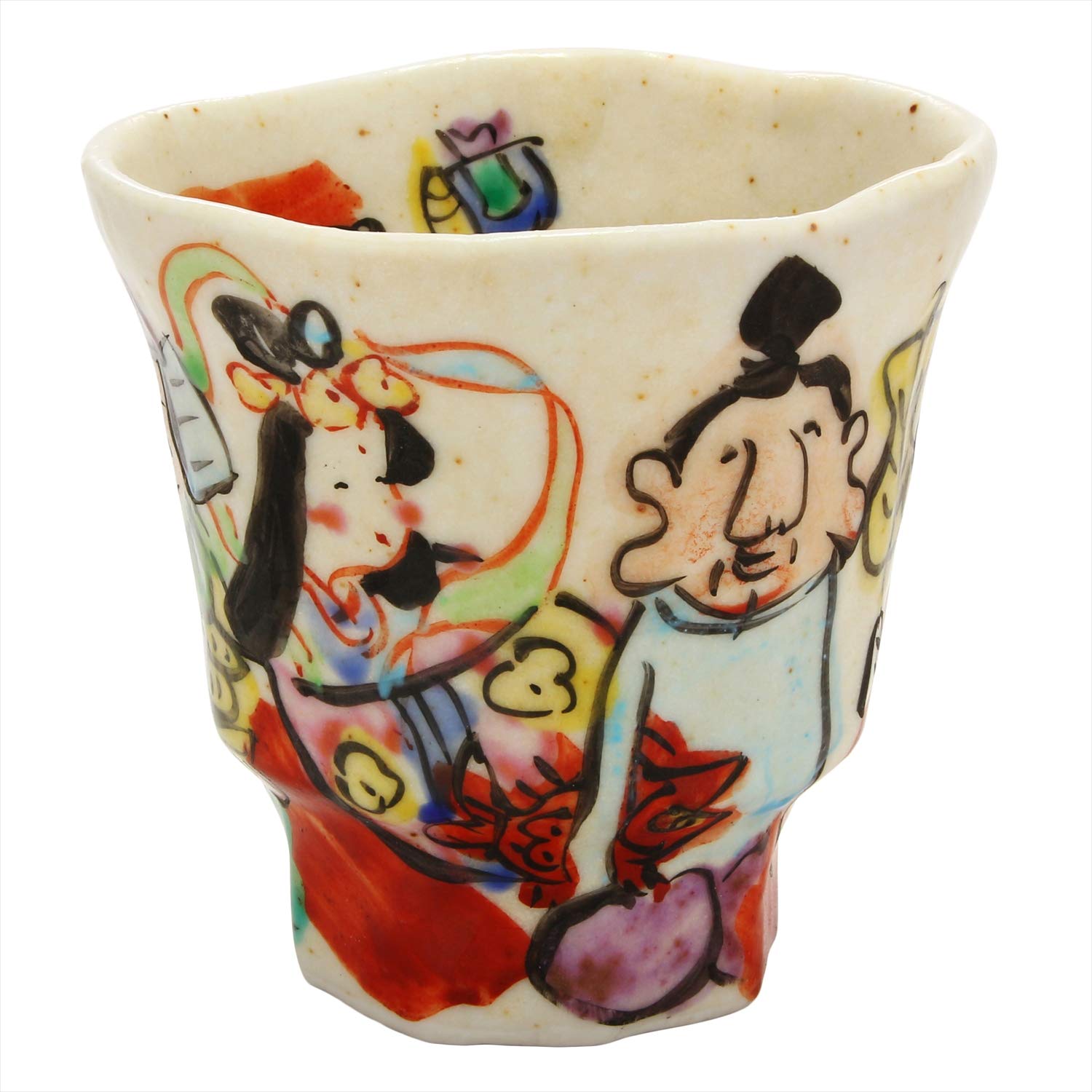 

Mino ware teacup by Wada Hitori, overglaze design with Seven Lucky Gods, gift boxed, 105-0032
