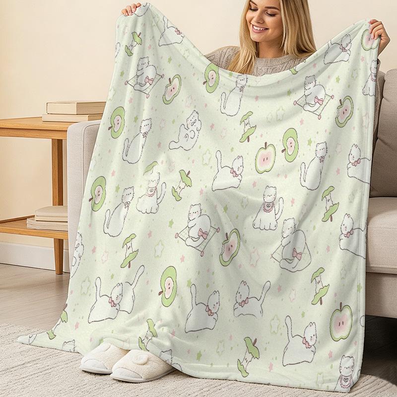 Cartoon Cat Flannel Blanket – Soft Plush Warm Cozy Throw, Ideal for Home Decor, Christmas & Halloween, Sofa Bedroom Use